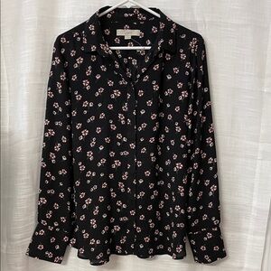 LOFT Black Floral Women's Top Large